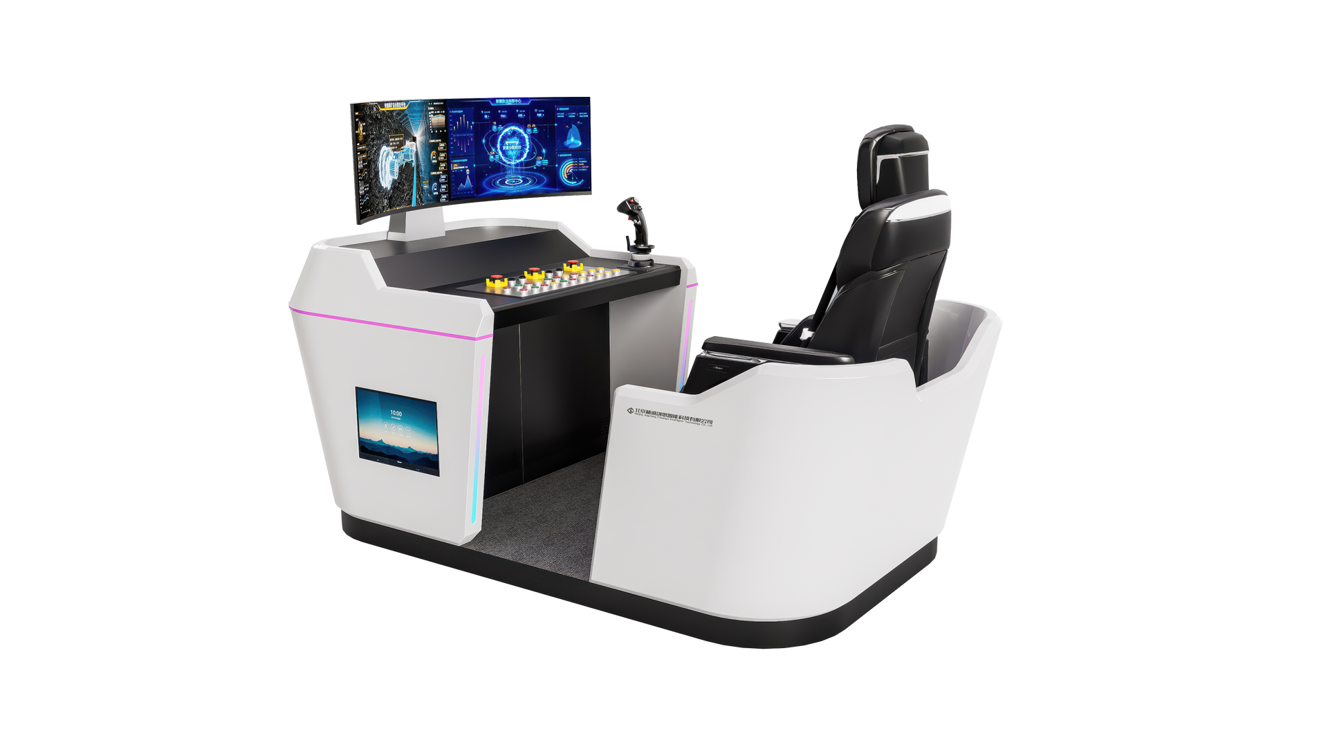 模拟驾驶舱装饰渐变发光灯，强化场景氛围渲染与提升操作安全性，在不干扰核心训练的前提下，为模拟环境附加视觉引导和沉浸感价值。